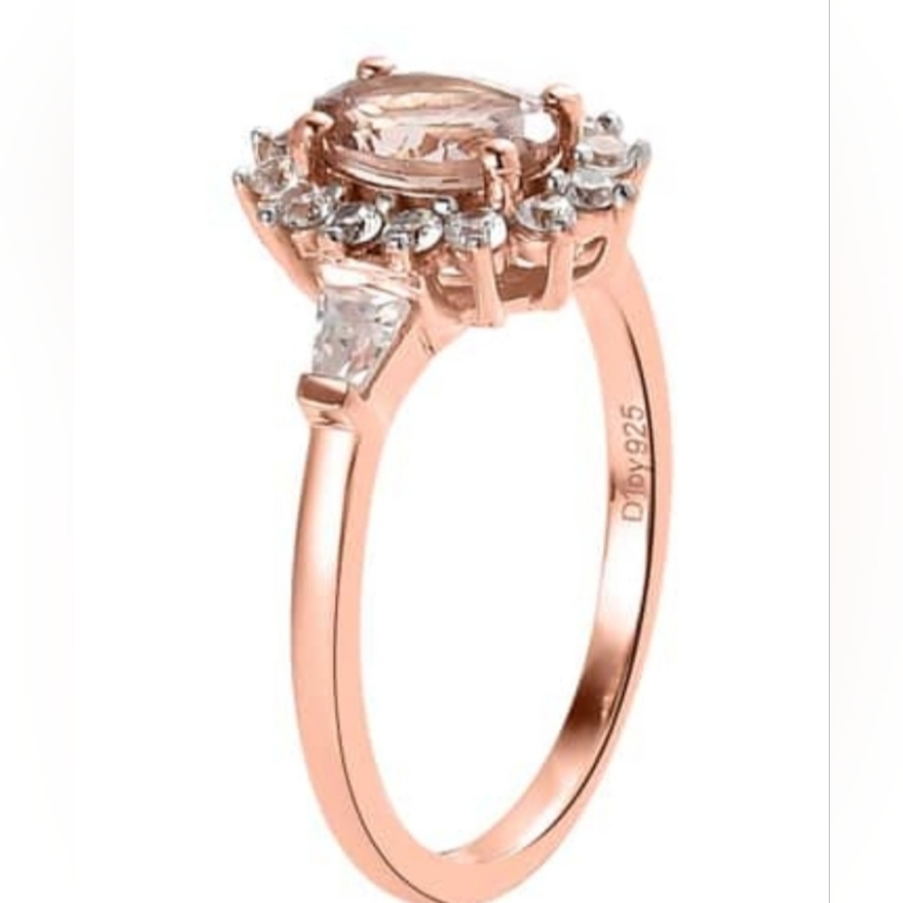 Genuine Blush Tourmaline & White Zircon Rose Gold over 925 Sz 9 - Picture 5 of 8